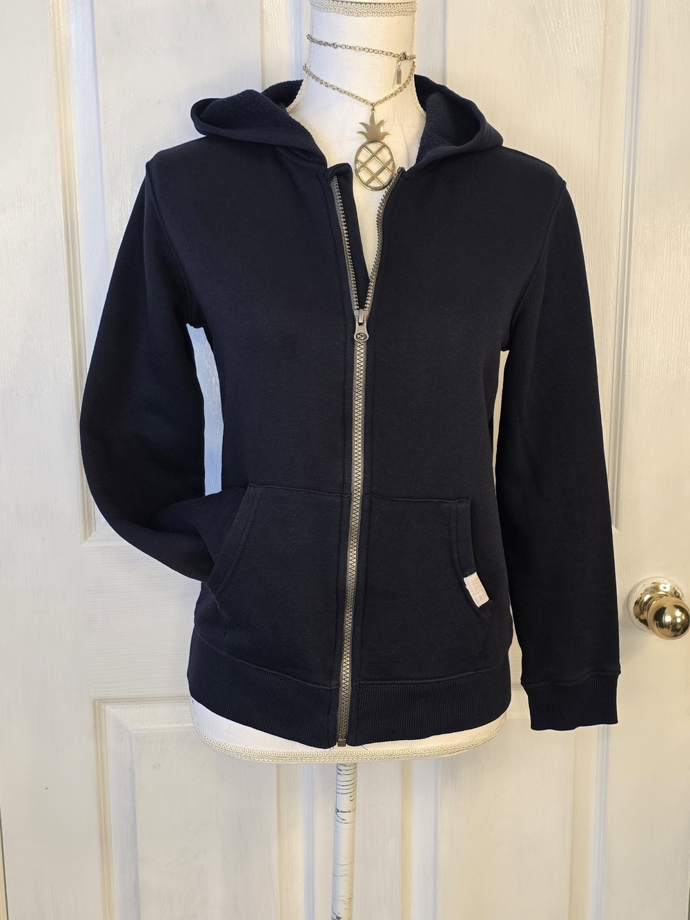 Weatherproof Vintage Womens Navy Zip-Up Hoodie Jacket Fleece Lined Cozy Winter